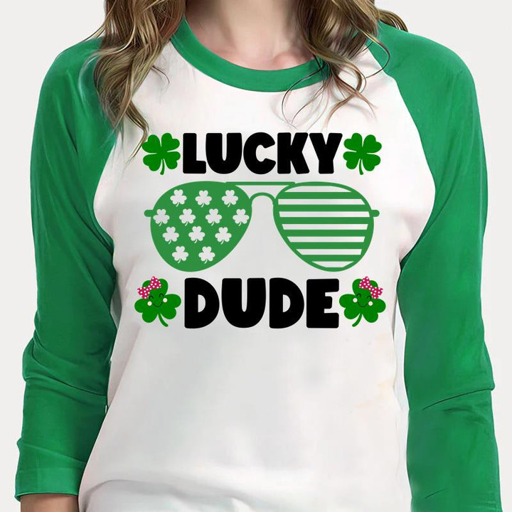 St Patrick's Day Shirts, Shamrock Shirt, Lucky Dude Shirt 1ST-95 3/4 Sleeve Raglan