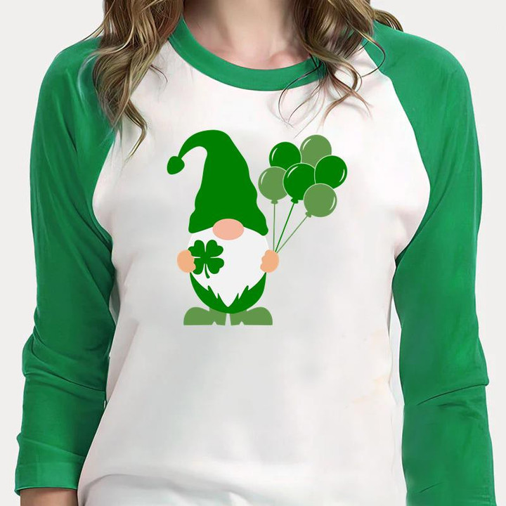 St Patrick's Day Shirts, Patricks Day Gnome Shirt 2ST-54 3/4 Sleeve Raglan
