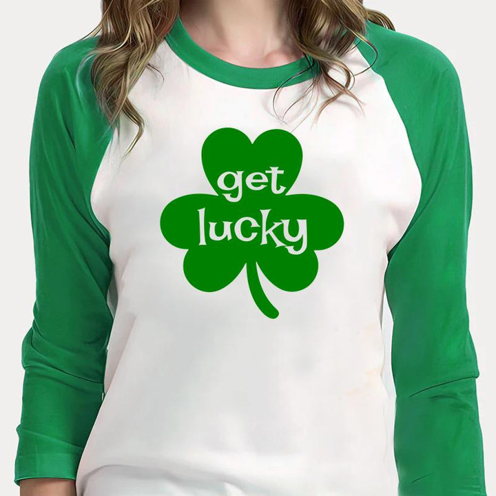 St Patrick's Day Shirts, Get Lucky 2ST-05 3/4 Sleeve Raglan