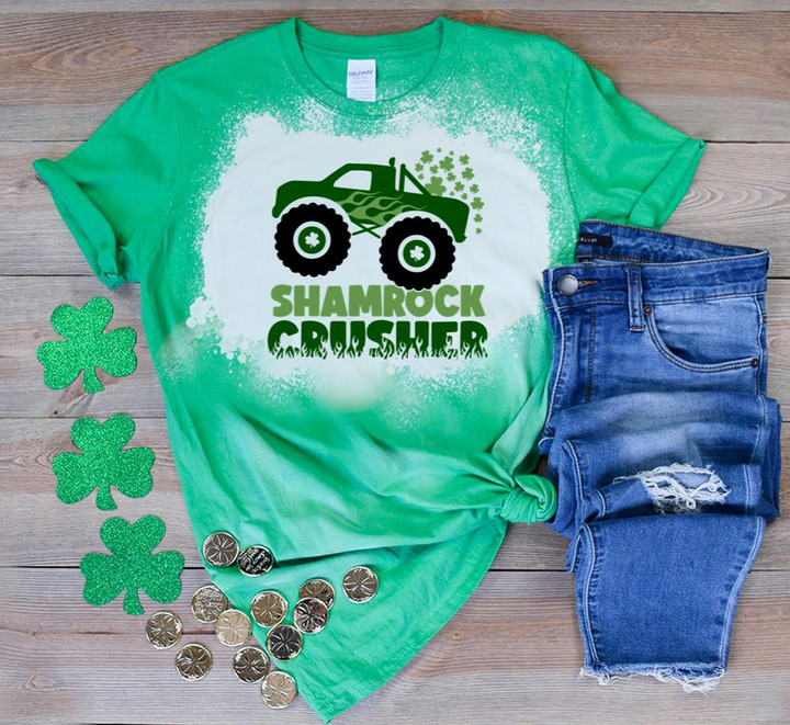 St Patrick's Day Shirts, Shamrock Crusher irish Monster Truck 1ST-14 Bleach T-Shirt