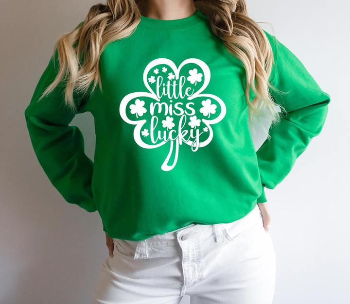 St Patrick's Day Shirts, Lucky Shirt, Little Miss Lucky Shamrock 1STW 22 Sweatshirt