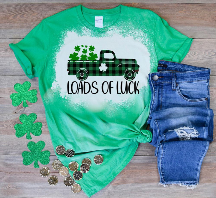 St Patrick's Day Shirts, Loads Of Luck Shirt, Shamrock Truck 1ST-16 Bleach Shirt