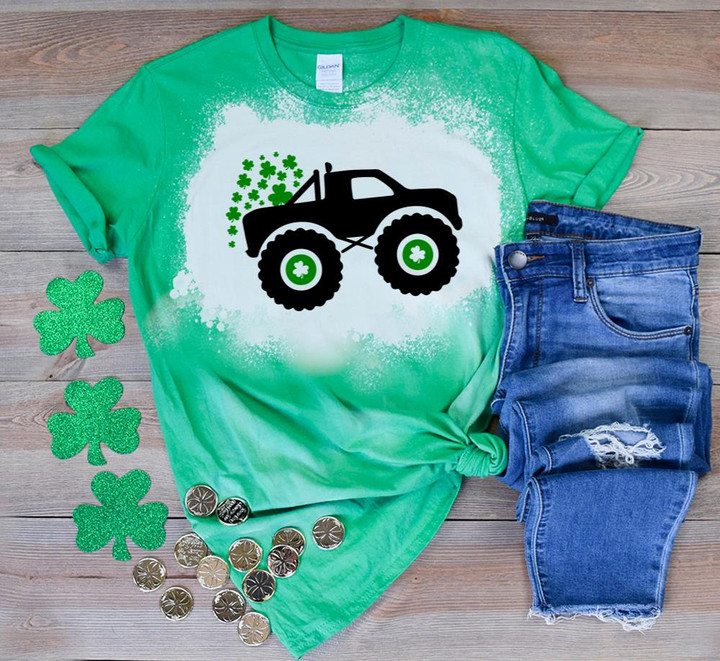 St. Patricks Day Truck Shirts, Truck With Shamrocks T-Shirt 2ST-69 Bleach Shirt