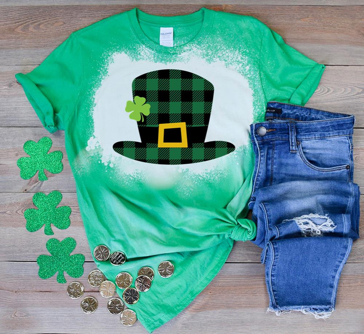 St Patrick's Day Shirts, Shamrock Irish Hat Shirt 2ST-91 Bleach Shirt