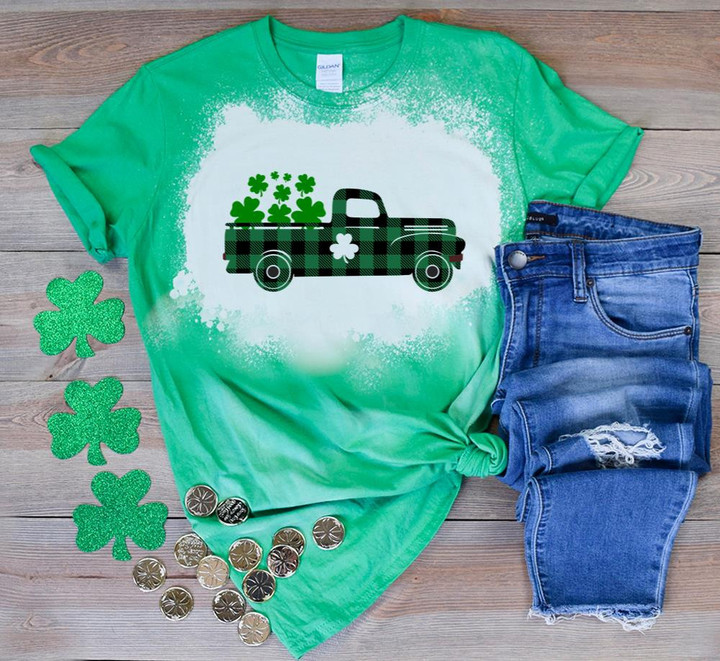 St Patrick's Day Shirts, Shamrock Irish Shirt,Patricks Vintage Truck Shirt 2ST-61 Bleach Shirt