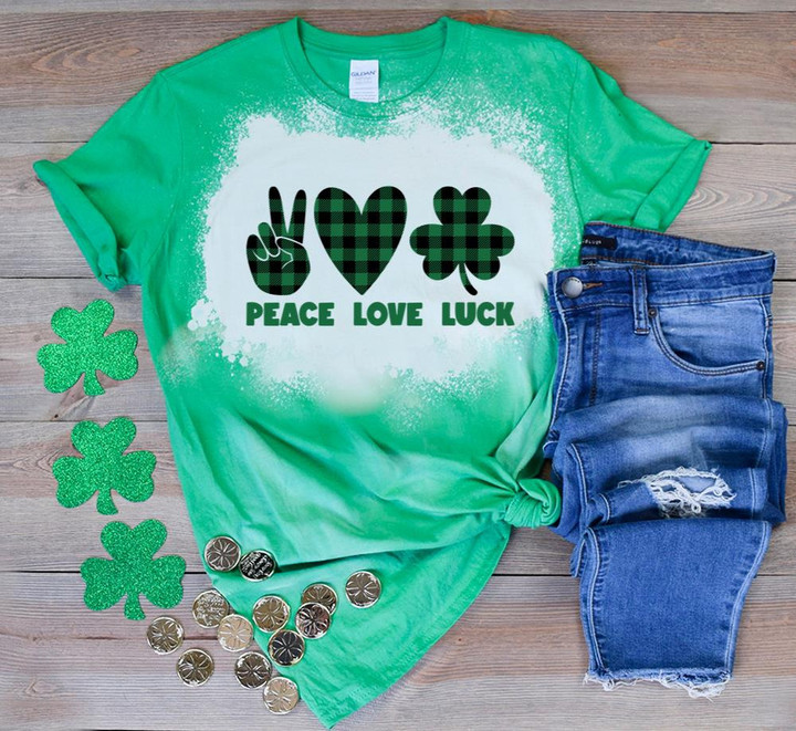St Patrick's Day Shirts, Shamrock Shirt, Peace Love Irish 1ST-63 Bleach Shirt