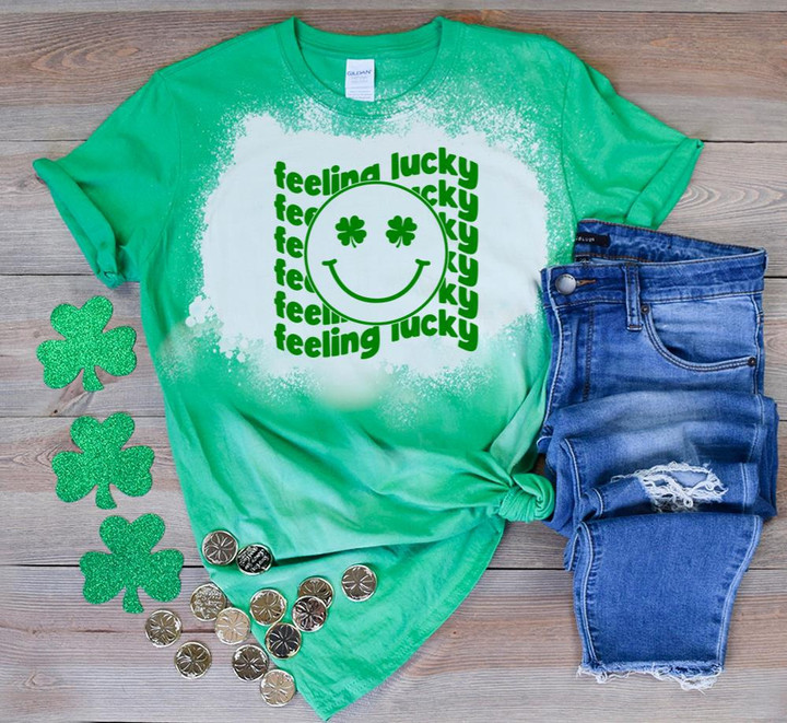 St Patrick's Day Shirts, Shamrock Shirt, Feeling Lucky 1ST-80 Bleach Shirt