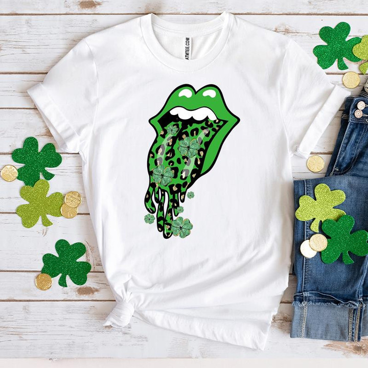 Funny St Patrick's Day Shirts, Lips Shamrock, Leopard Lips Irish 3ST-44 T-Shirt