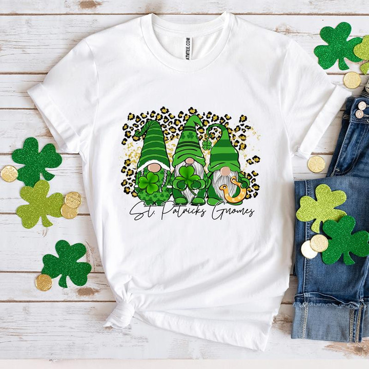 Gnomes St Patrick's Day Shirts, Leopard Shamrock Shirt, Gnomes 3ST-09 T-Shirt