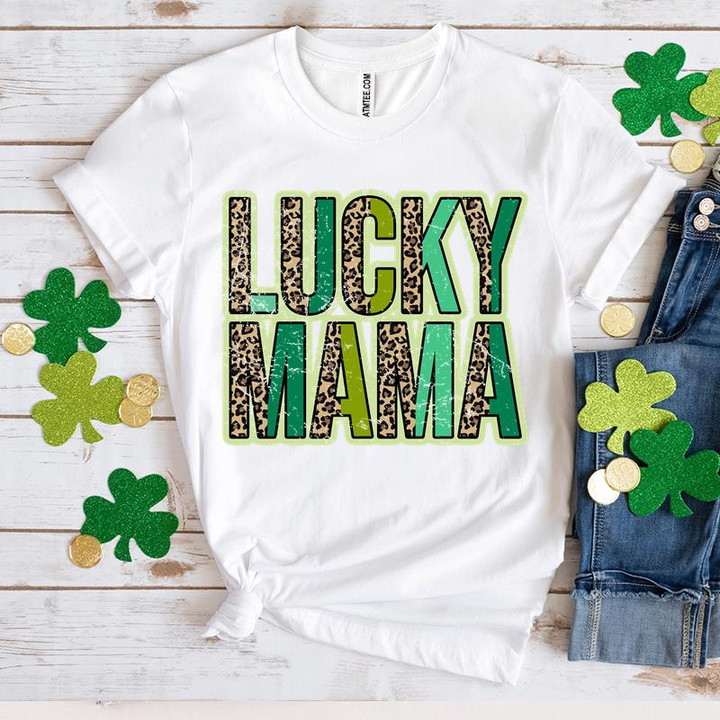 St Patrick's Day Shirts, Leopard Mama Shamrock Shirt, Lucky Mama 3ST-28 T-Shirt