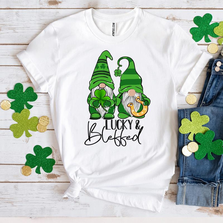 Gnomes St Patrick's Day Shirts, Gnome Shamrock Shirt, Lucky And Blessed 3ST-308 T-Shirt