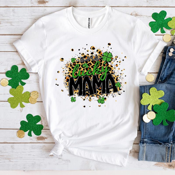 Mama St Patrick's Day Shirts, Leopard Shamrock Shirt, One Lucky Mama 3ST-320 T-Shirt
