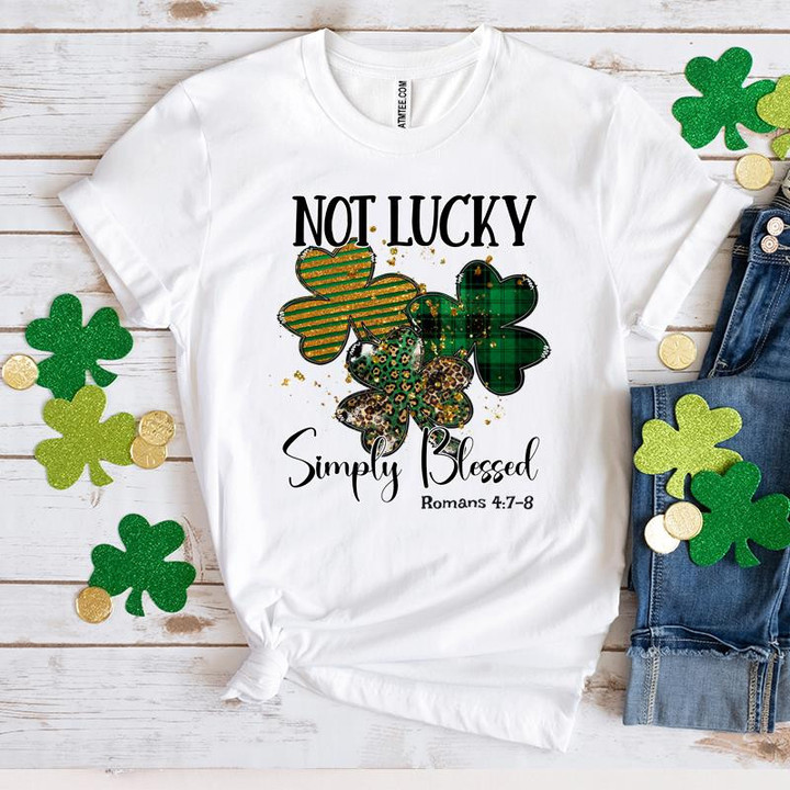 Leopard Shamrock St Patrick's Day Shirts, Not Lucky Simply Blessed 3ST-24 T-Shirt