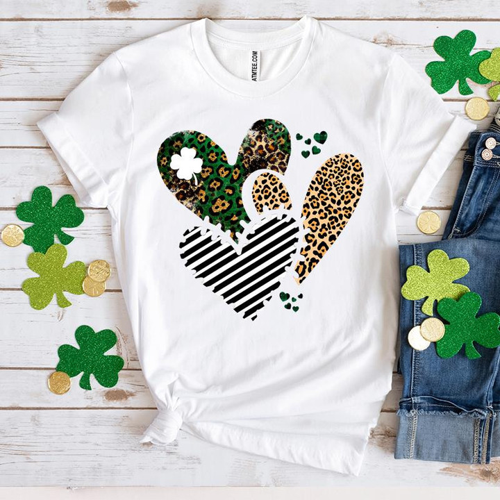 St Patrick's Day Shirts, Shamrock Lucky Shirt, Leopard Heart 3ST-69 T-Shirt