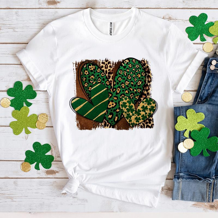 St Patrick's Day Shirts, Shamrock Shirt, Leopard Heart 3ST-29 T-Shirt