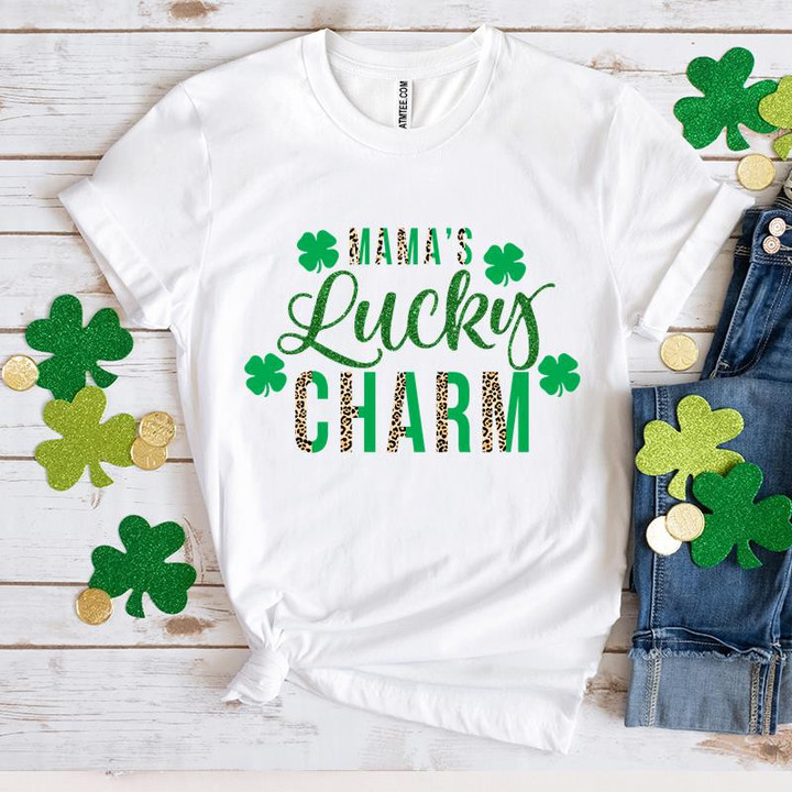 Happy St Patrick's Day Shirts, Leopard Shamrock Shirt, Mama's Lucky Charm 3ST-52 T-Shirt
