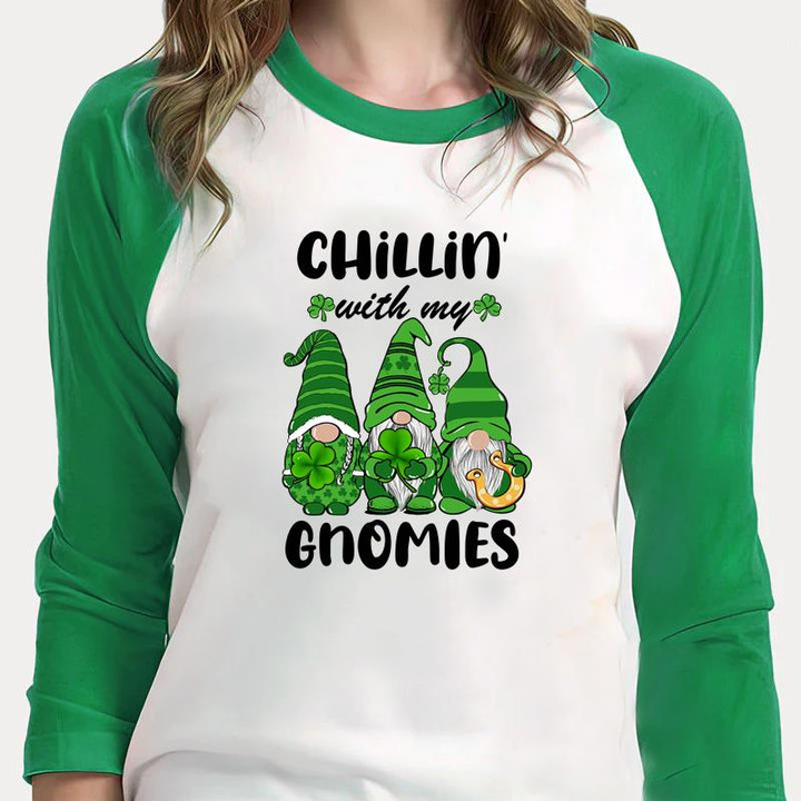 Gnomes St Patrick's Day Shirts, Chillin' With My Gnomies 3ST-10 3/4 Sleeve Raglan