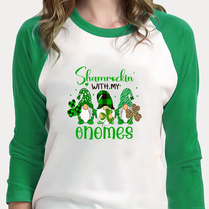 Gnomes St Patrick's Day Shirts, Shamrockin' With My Gnomes 3ST-11 3/4 Sleeve Raglan