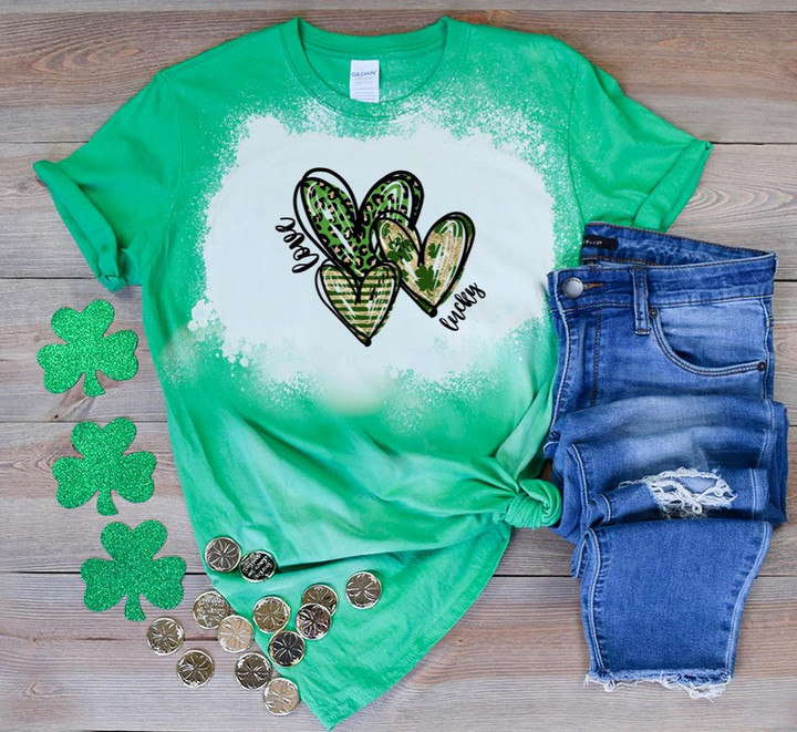 Happy St Patrick's Day Shirts, Irish Shirt, Leopard Love Lucky Heart 3ST-43 Bleach Shirt