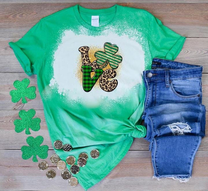 St Patrick's Day Shirts, Shamrock Shirt, Leopard Love St Patricks Day 3ST-04 Bleach Shirt