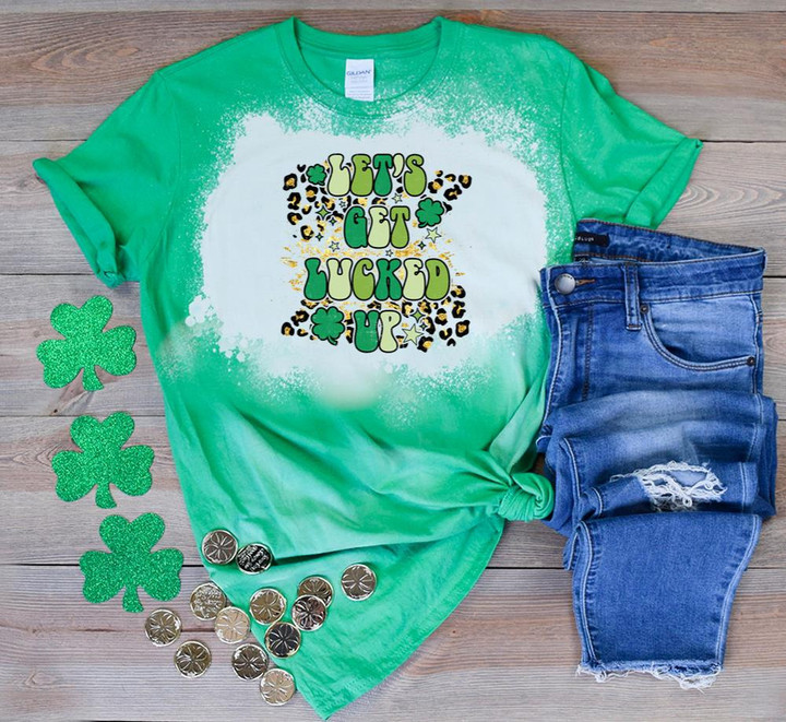 St Patrick's Day Shirts, Leopard Shamrock Shirt, Let's Get Lucked Up 3ST-13 Bleach Shirt