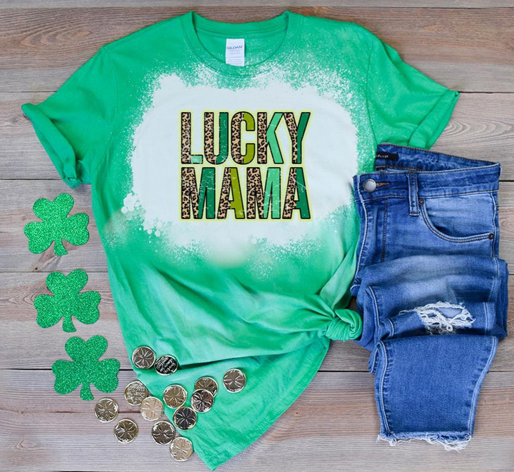 St Patrick's Day Shirts, Leopard Mama Shamrock Shirt, Lucky Mama 3ST-28 Bleach Shirt