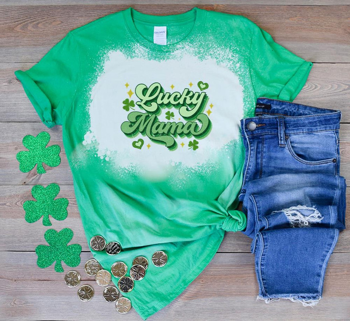 St Patrick's Day Shirts, Mama Shamrock Shirt, Lucky Mama 3ST-27 Bleach Shirt