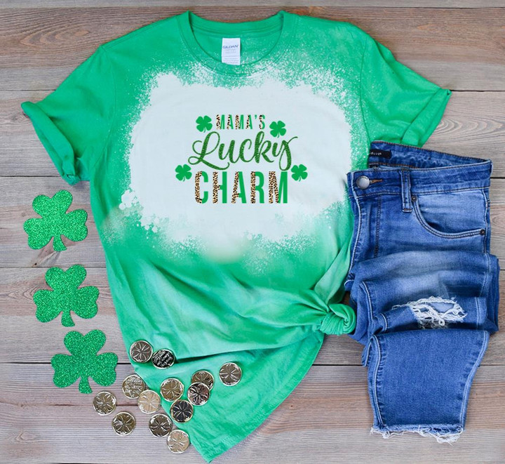 Happy St Patrick's Day Shirts, Leopard Shamrock Shirt, Mama's Lucky Charm 3ST-52 Bleach Shirt
