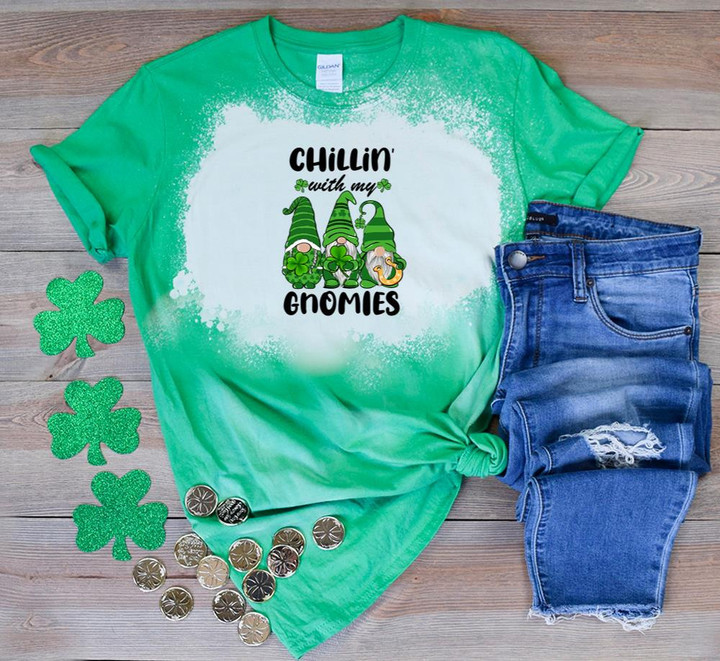 Gnomes St Patrick's Day Shirts, Chillin' With My Gnomies 3ST-10 Bleach Shirt