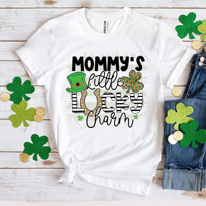 St Patrick's Day Shirts, Lucky Mommy Shirt, Leopard Shamrock Shirt, Little Lucky Charm 4ST-3320 T-Shirt