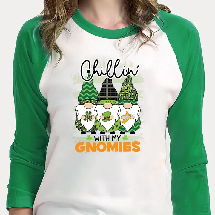 Gnomes St Patrick's Day Shirts, Chillin's With My Gnomies 4ST-3523 3/4 Sleeve Raglan