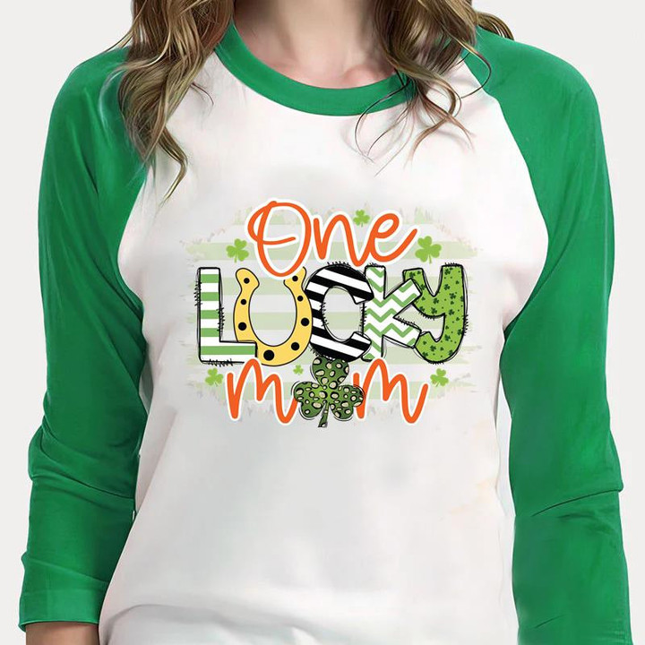St Patrick's Day Shirts, Mommy Lucky Shirt, One Lucky Mom 4ST-3518 3/4 Sleeve Raglan