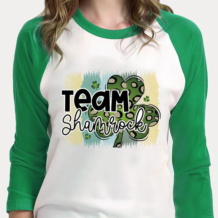 St Patrick's Day Shirts, Leopard Shamrock Shirt, Team Shamrock 4ST-3331 3/4 Sleeve Raglan