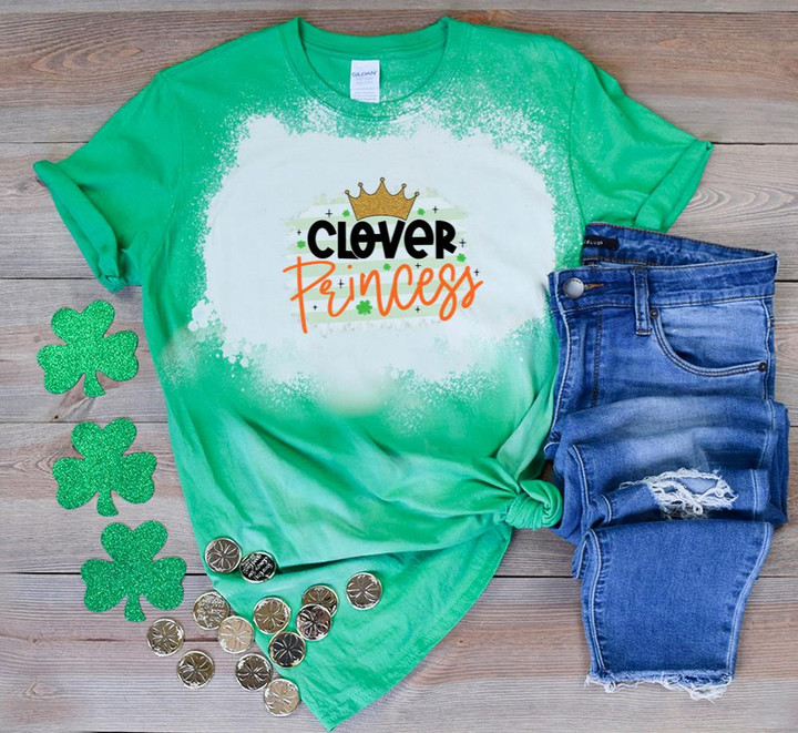 St Patrick's Day Shirts, Irish Shirt, Clover Princess Crown 4ST-3336 Bleach Shirt