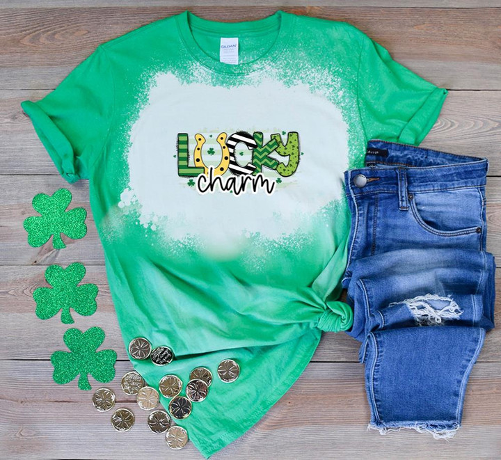 St Patrick's Day Shirts, Lucky Charm Clover 4ST-3514 Bleach Shirt