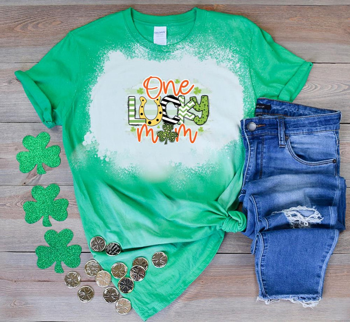 St Patrick's Day Shirts, Mommy Lucky Shirt, One Lucky Mom 4ST-3518 Bleach Shirt