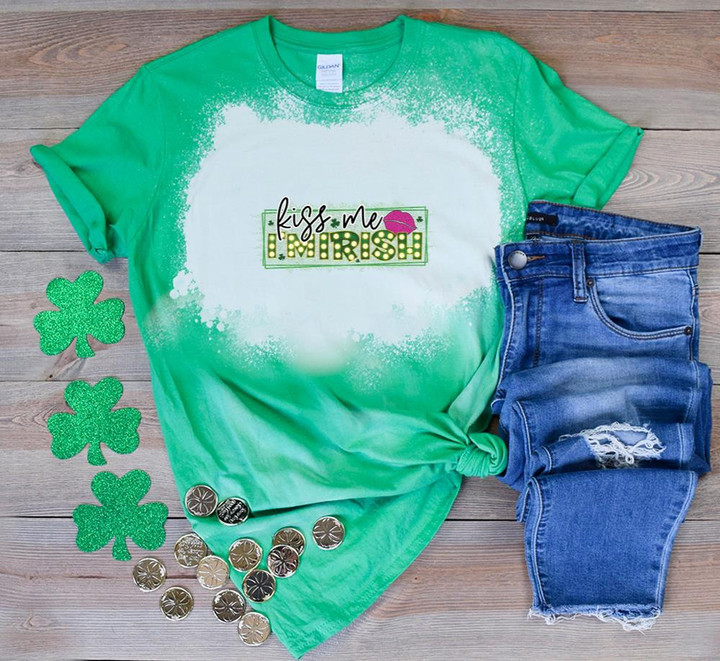 St Patrick's Day Shirts, Irish Shirt Kiss Me I'm Irish 4ST-3509 Bleach Shirt