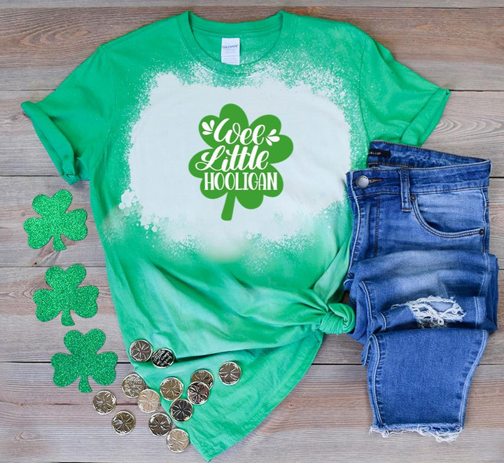 St Patrick's Day Shirts, Irish Shamrock Shirt, Wee Little Hooligan 5SP-94 Bleach Shirt