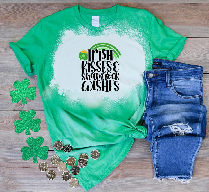 St Patrick's Day Shirts, Irish Kissese Shamrock Wishes 5SP-30 Bleach Shirt