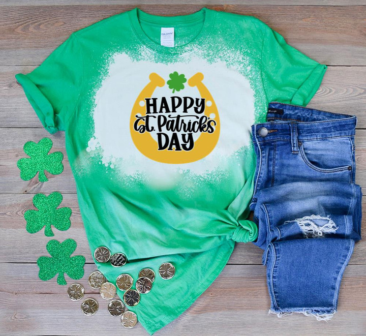 St Patrick's Day Shirts, Happy St Patricks Day Shirt, Horseshoe 5SP-18 Bleach Shirt