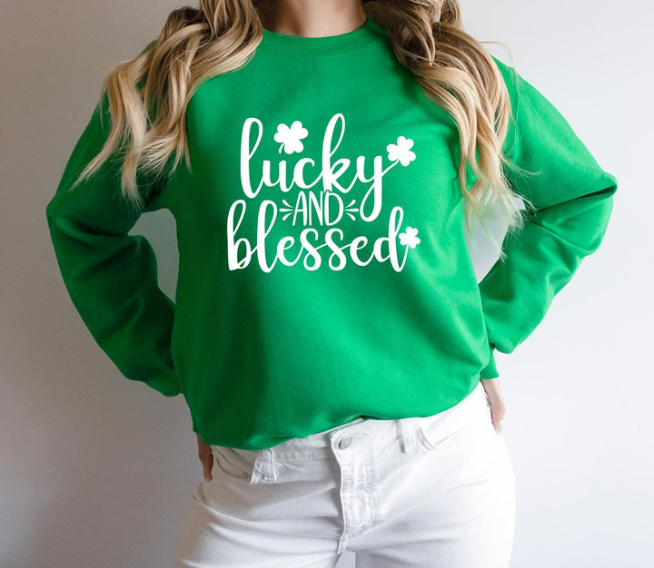 St Patrick_s Day Shirts, Lucky And Blessed 2ST-19W Sweatshirt