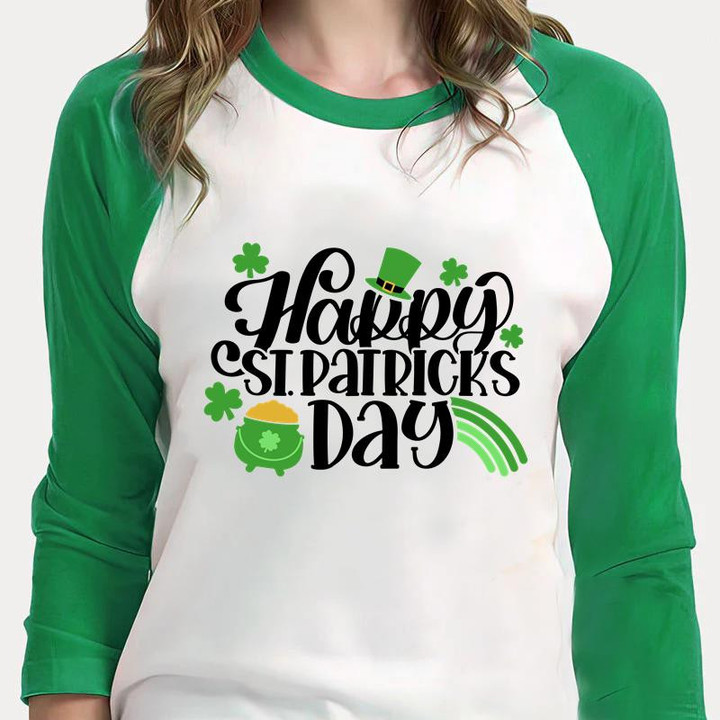 St Patrick's Day Shirts Shamrock Irish, Happy St Patricks Day Shirt 5SP-17 3/4 Sleeve Raglan
