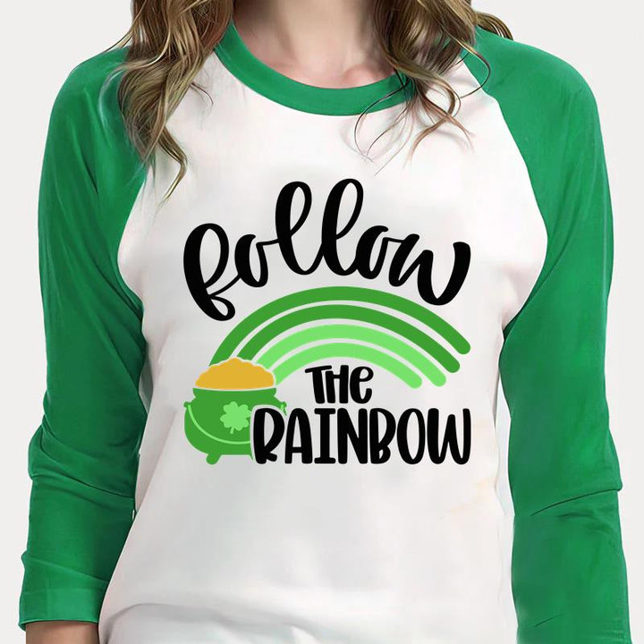 St Patrick's Day Shirts, Follow The Rainbow 5SP-13 3/4 Sleeve Raglan