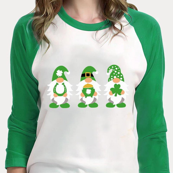 St Patrick's Day Gnomes Shirt, Gnomes Shirt, Happy St Patrick's Day Shirt 5SP-1 3/4 Sleeve Raglan