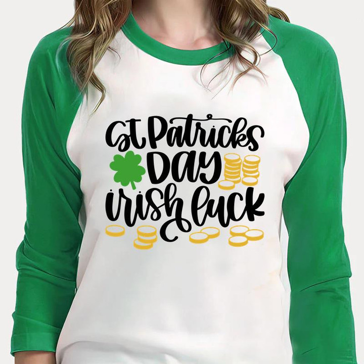 St Patrick's Day Shirts, Shamrock Shirt, St Patricks Day Irish Luck 5SP-83 3/4 Sleeve Raglan