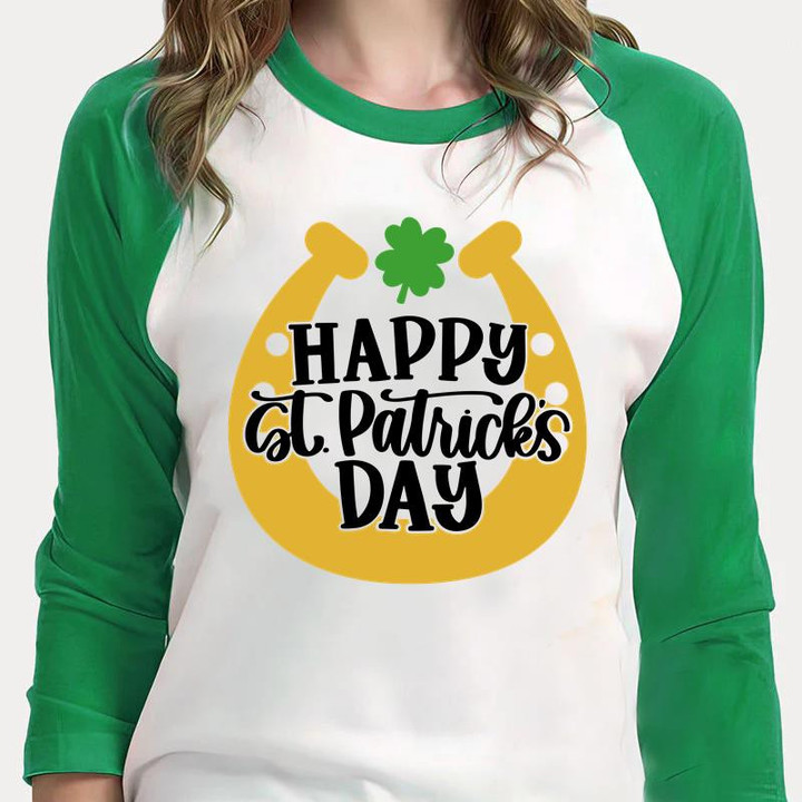 St Patrick's Day Shirts, Happy St Patricks Day Shirt, Horseshoe 5SP-18 3/4 Sleeve Raglan