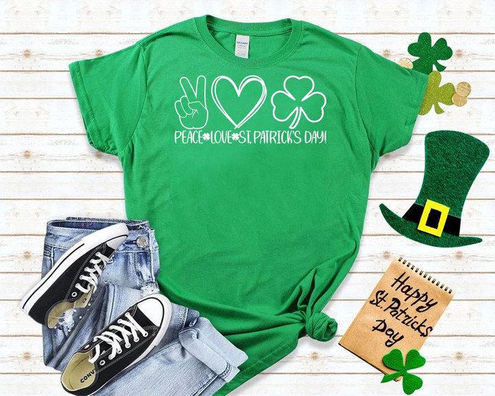 St Patrick's Day Shirts, Shamrock Shirt, Peace Love Irish 1STW 64 T-Shirt