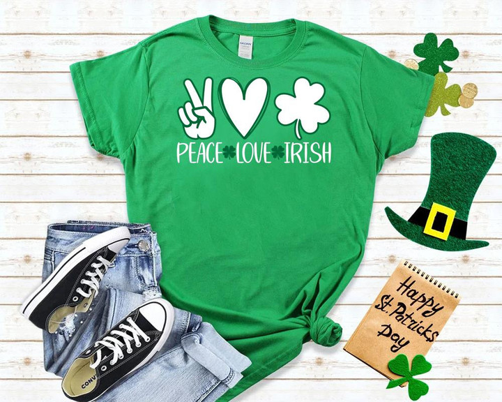 St Patrick's Day Shirts, Shamrock Shirt, Peace Love Irish 1STW 61 T-Shirt