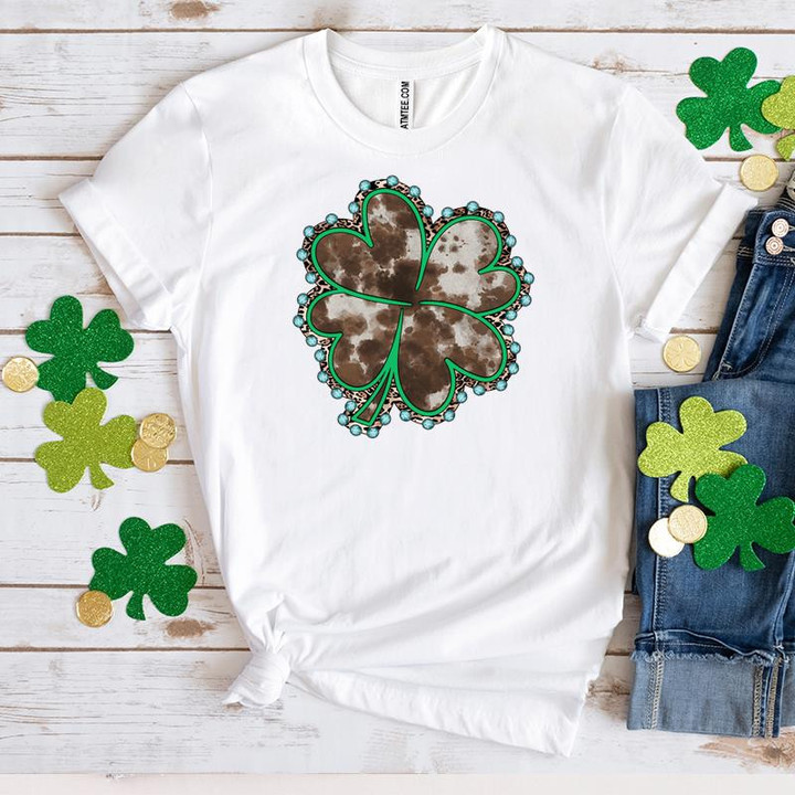 St Patrick's Day Shirts, Irish Shirt, Lucky Cow Hide Shamrock 6SP-42 T-Shirt
