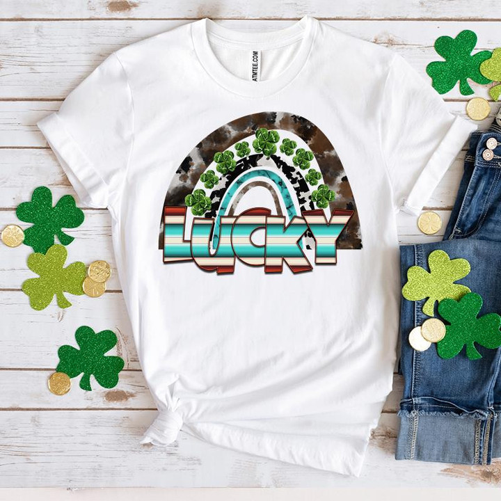 Happy St Patrick's Day Shirts, Irish Shirt, Lucky Cow Hide Rainbow 6SP-43 T-Shirt